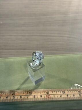 Diamond Halo Cocktail Ring in Silver - Women Jewelry adjustable band